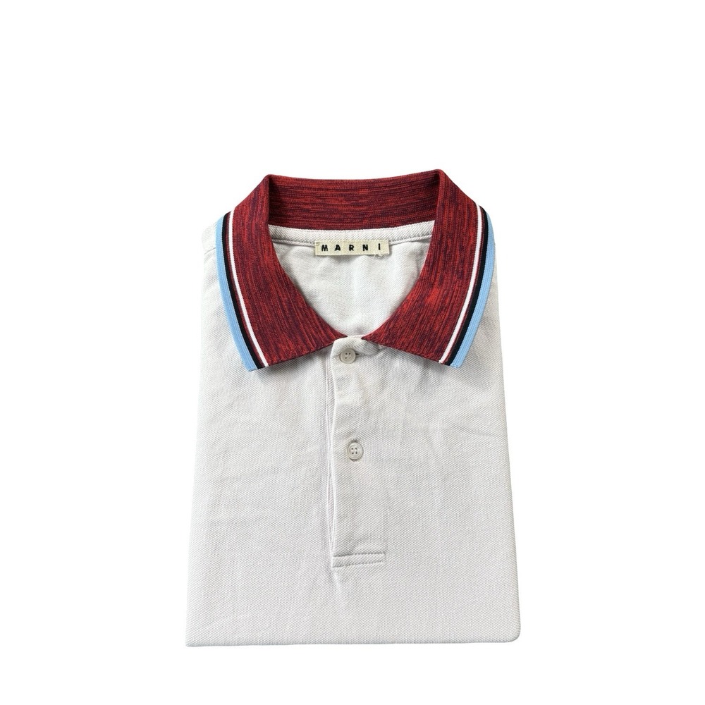 Marni Pink Red Blue Tipped Cotton Polo Shirt POMU0006LS Size 54 EU